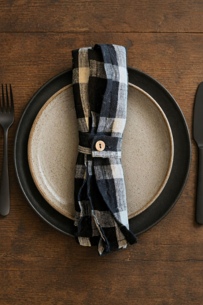 Linen Napkins - Midnight Check - Set of 4
